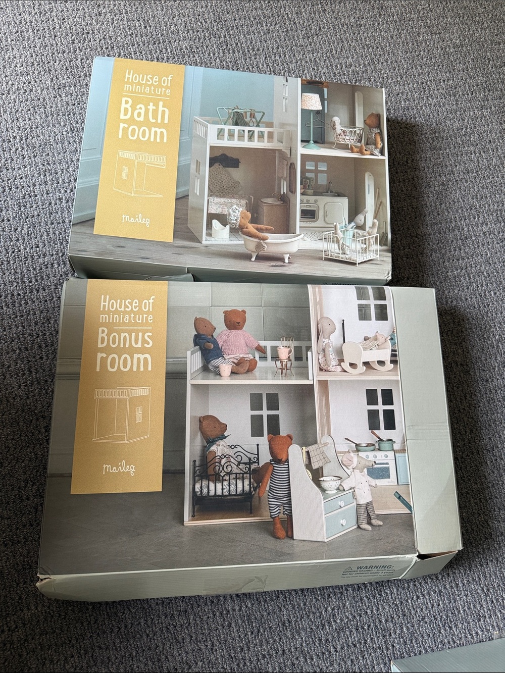 Maileg Empty Boxes from house of miniature bathroom and bonus room
